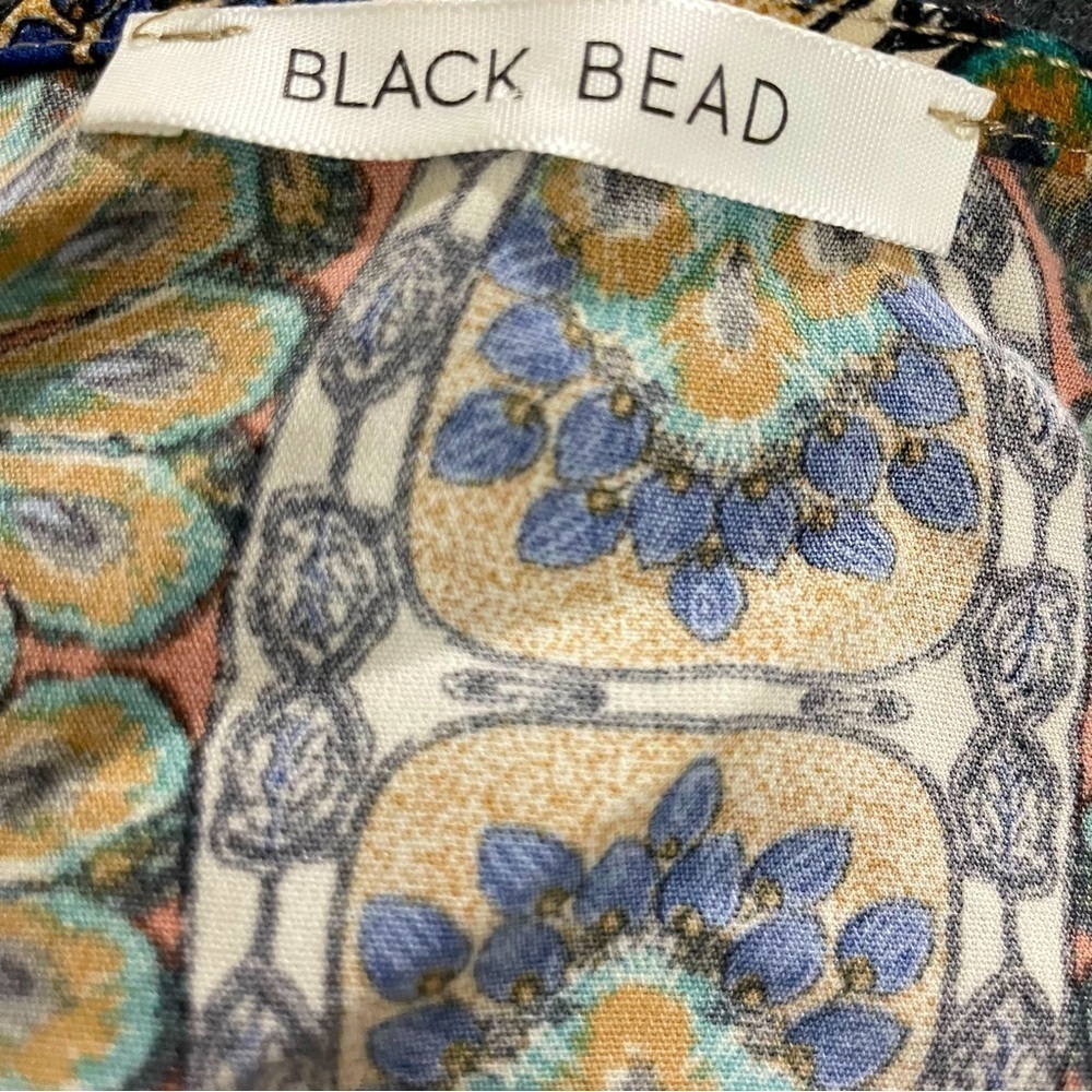 Black Bead Bohemian Kimono Sleeve Tie Waist Top M. Tie Front NWT - Picture 10 of 11